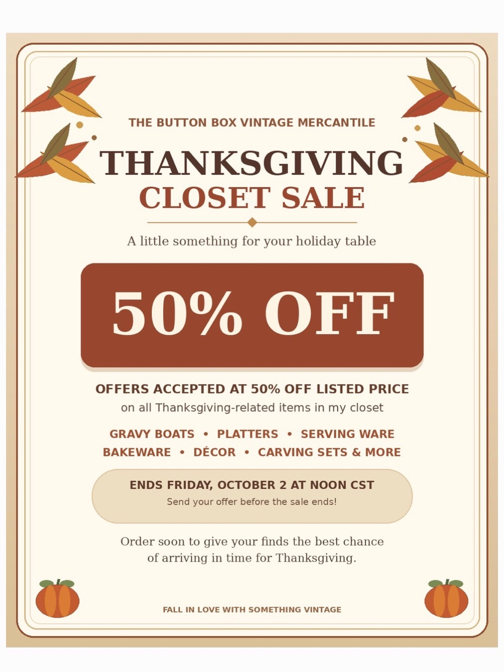 Thanksgiving Closet Sale